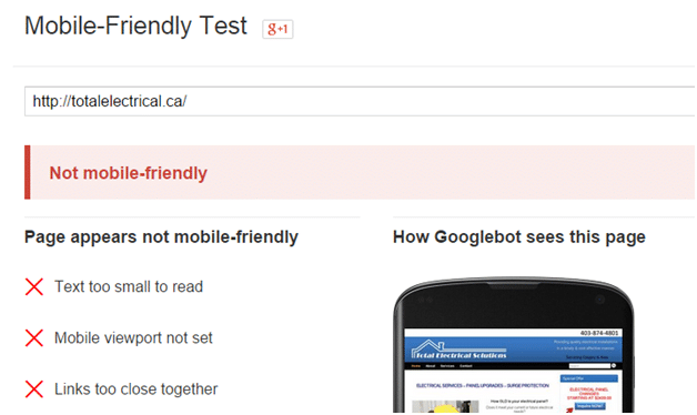 mobile friendly website test link for Google